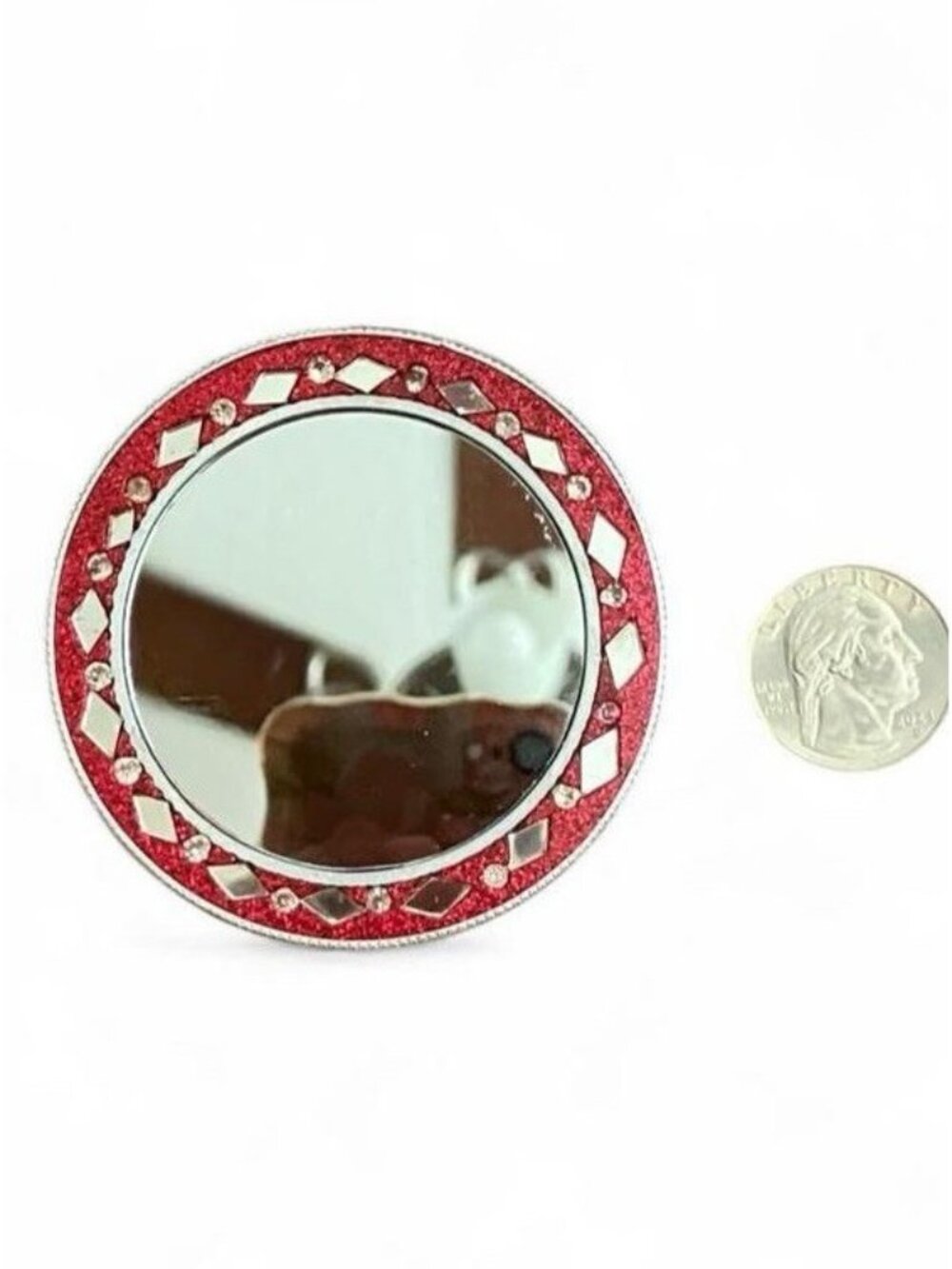 Red Glitter Snowflake Compact Mirror Round Pocket Travel Makeup Mirror